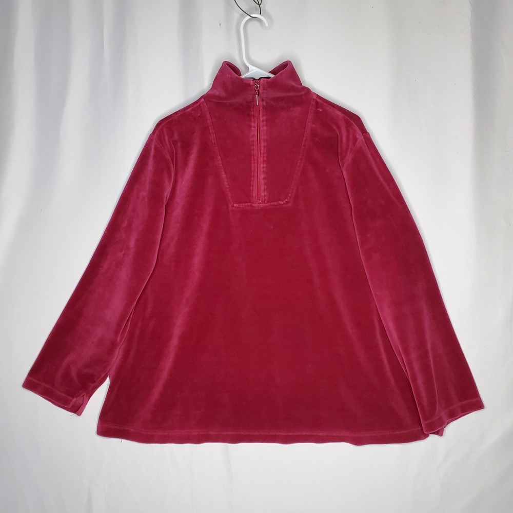 NYL Vtg Velour Tracksuit Women 2X Burgundy Mock Zip Pullover Straight Drawstring